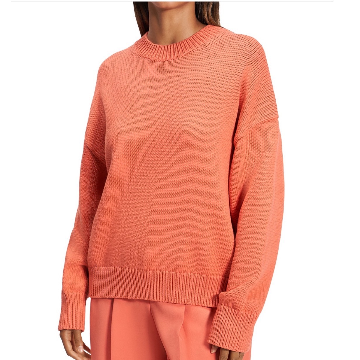 Theory Womens Oversized Crewneck Sweater Sienna Orange Cotton Blend New Small